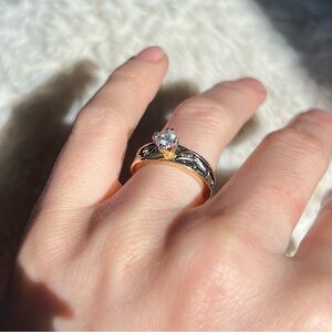 18K HGE Solitaire Ring w Silver Detailing